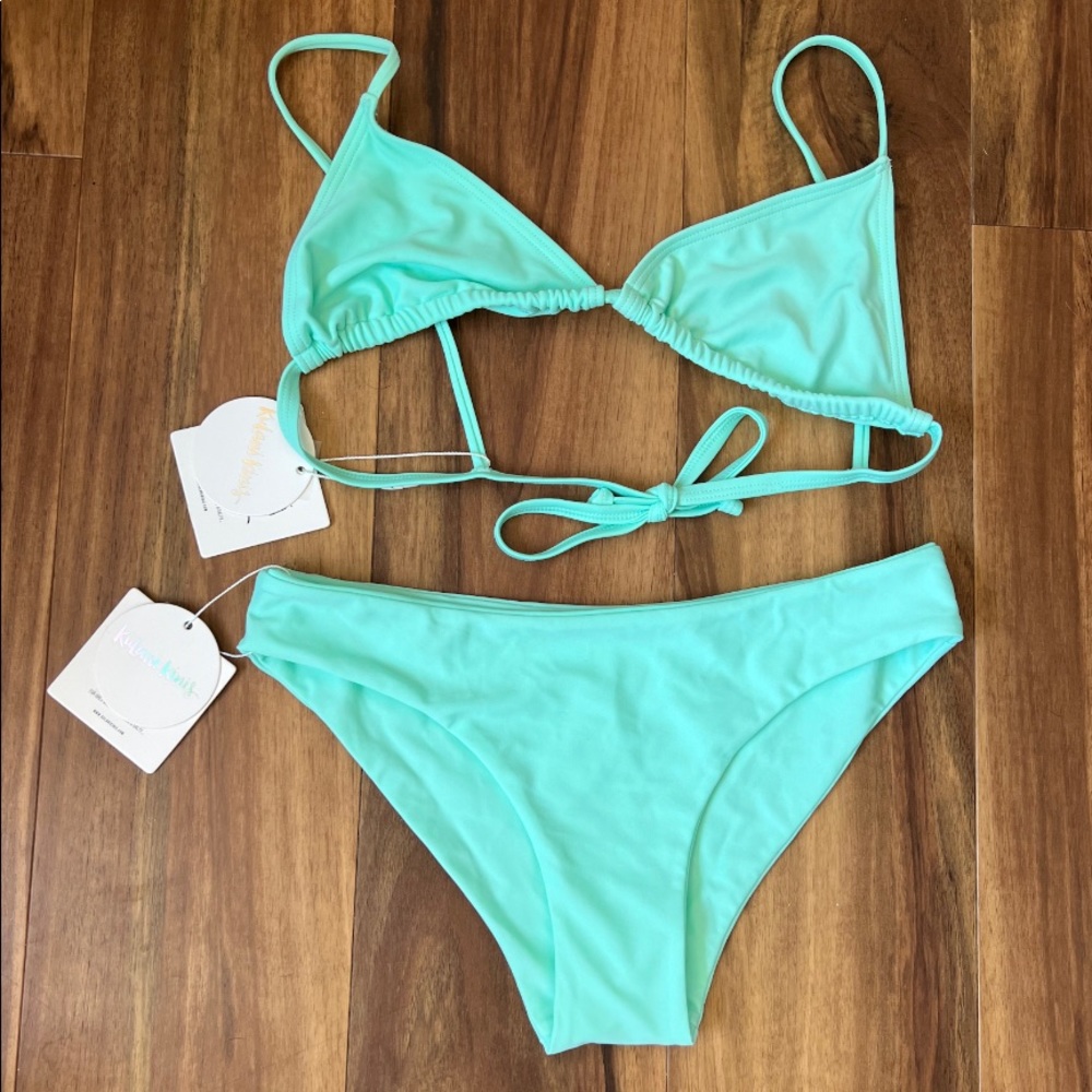 Kulani Kinis Bralette Biki Top and Full Coverage Bottoms Set-- Jelly Mint